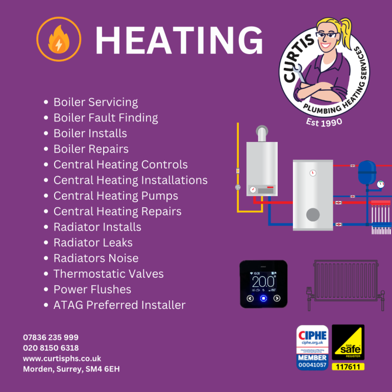 Heating services advertisement featuring a plump woman and service offerings.