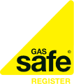 Gas Safe Register logo, featuring a yellow triangle with "Gas Safe" and "Register" text.